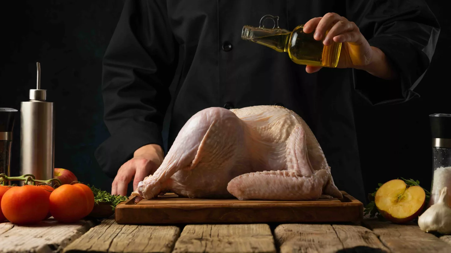 Cooking a christmas turkey with olive oil