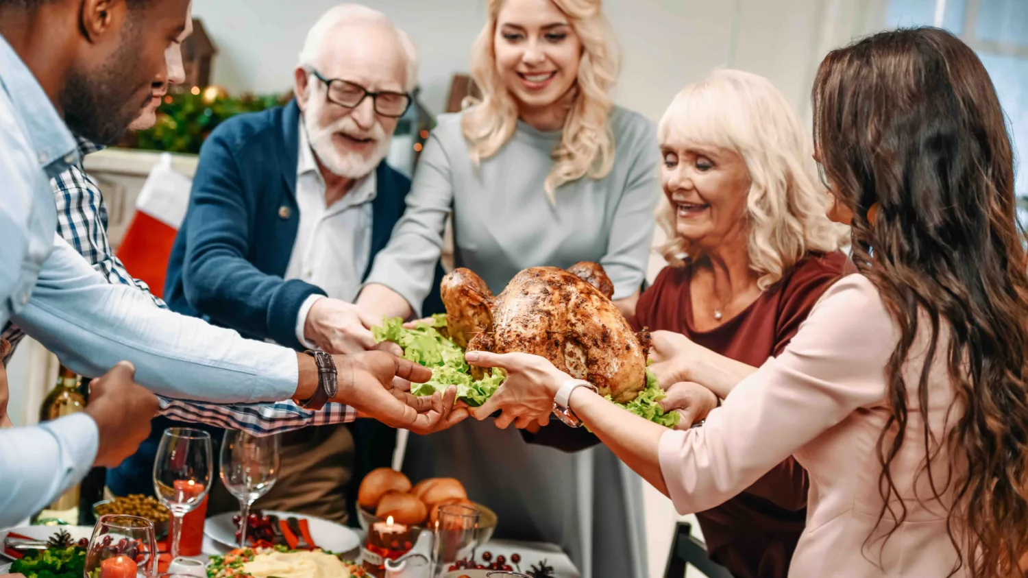 Family sharing a delicious and healthy Christmas turkey
