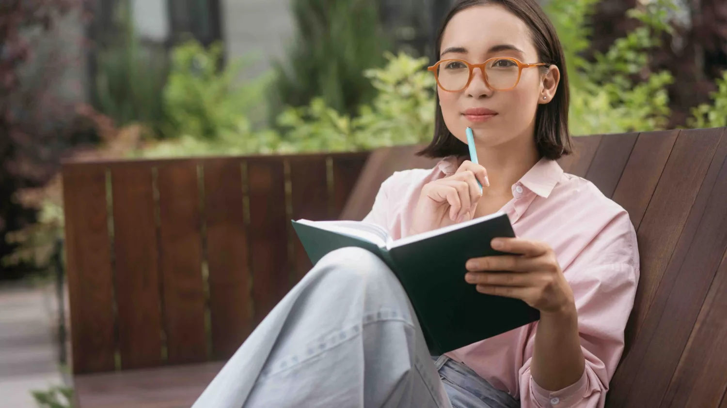 Woman planning her day after exercise