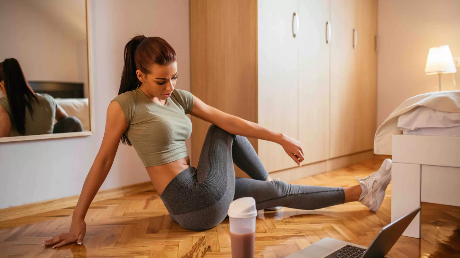 Woman exercising at home